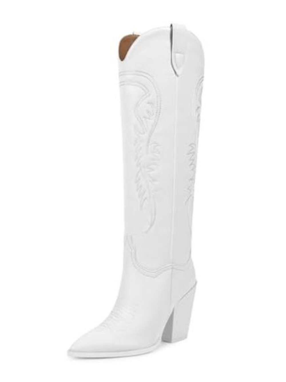 Women's Matte White Pointed Toe Chunky Heel Western Rubber Boots